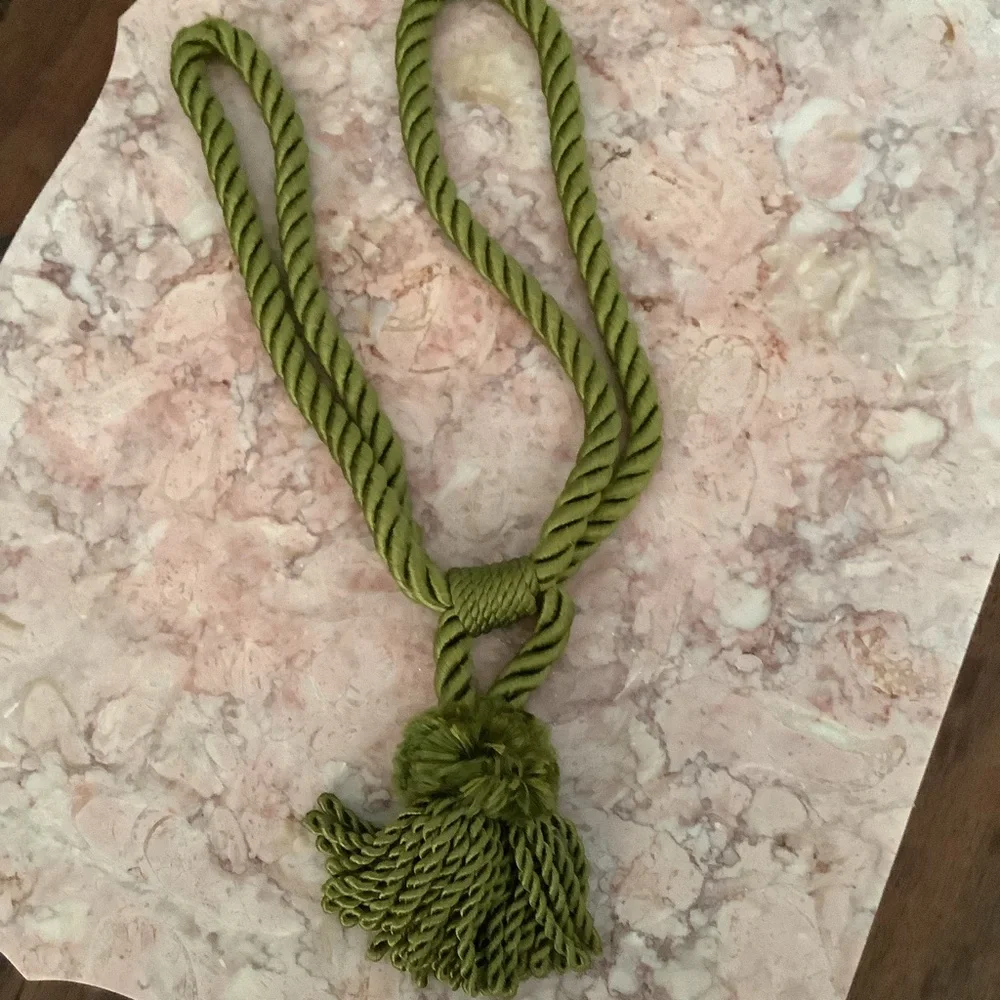 Set of 3 Olive Green Vintage Grandmillenial Curtain Tassel Rope Tiebacks